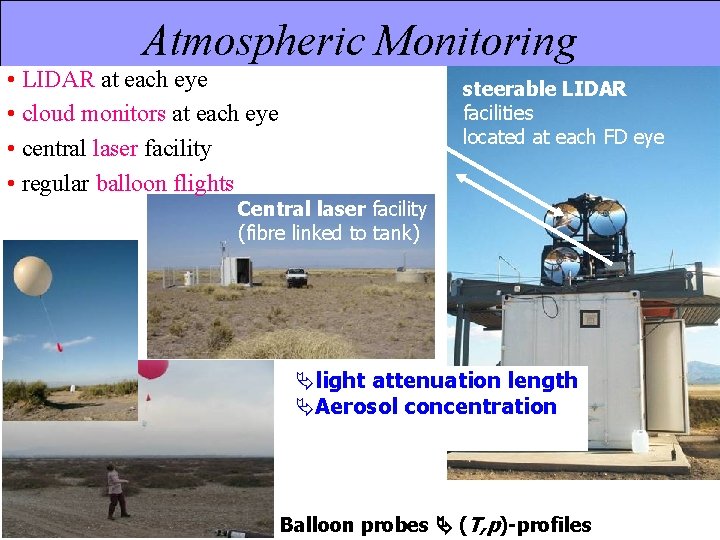 Atmospheric Monitoring • LIDAR at each eye • cloud monitors at each eye •