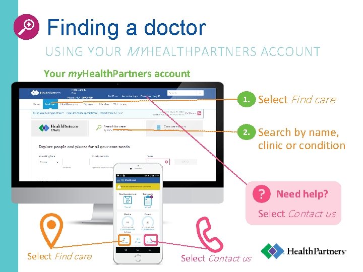 Finding a doctor USING YOUR MY HEALTHPARTNERS ACCOUNT Your my. Health. Partners account 1.