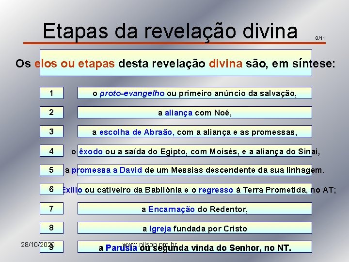 Etapas da revelação divina 8/11 Os elos ou etapas desta revelação divina são, em