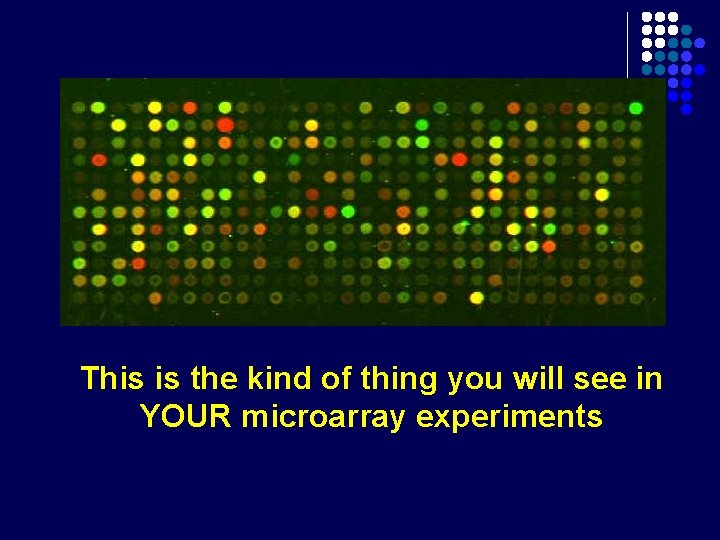 This is the kind of thing you will see in YOUR microarray experiments 