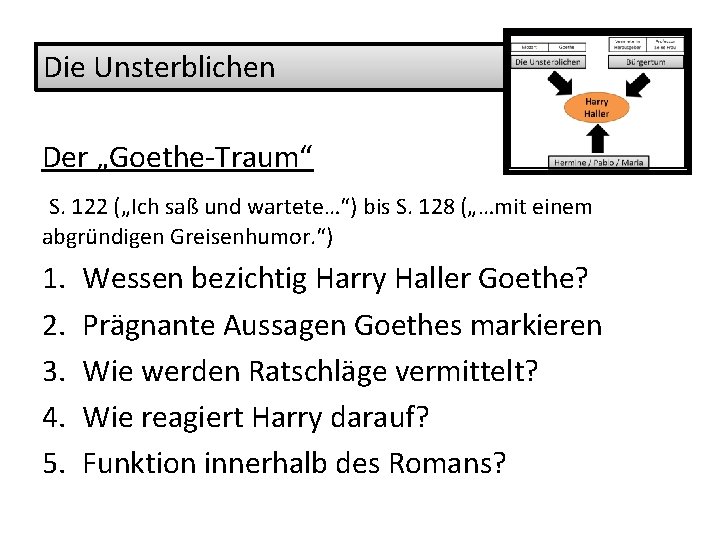 Die Unsterblichen Der „Goethe-Traum“ S. 122 („Ich saß und wartete…“) bis S. 128 („…mit