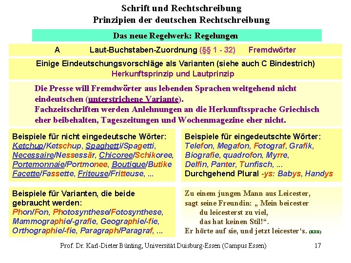 Schrift und Rechtschreibung Prinzipien der deutschen Rechtschreibung Das neue Regelwerk: Regelungen A Laut-Buchstaben-Zuordnung (§§