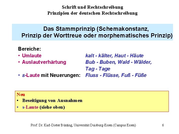 Schrift und Rechtschreibung Prinzipien der deutschen Rechtschreibung Das Stammprinzip (Schemakonstanz, Prinzip der Worttreue oder