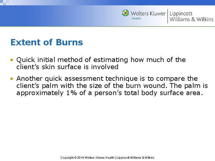 Extent of Burns • Quick initial method of estimating how much of the client’s