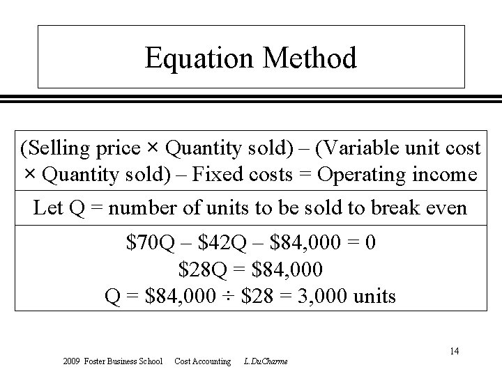 Equation Method (Selling price × Quantity sold) – (Variable unit cost × Quantity sold)