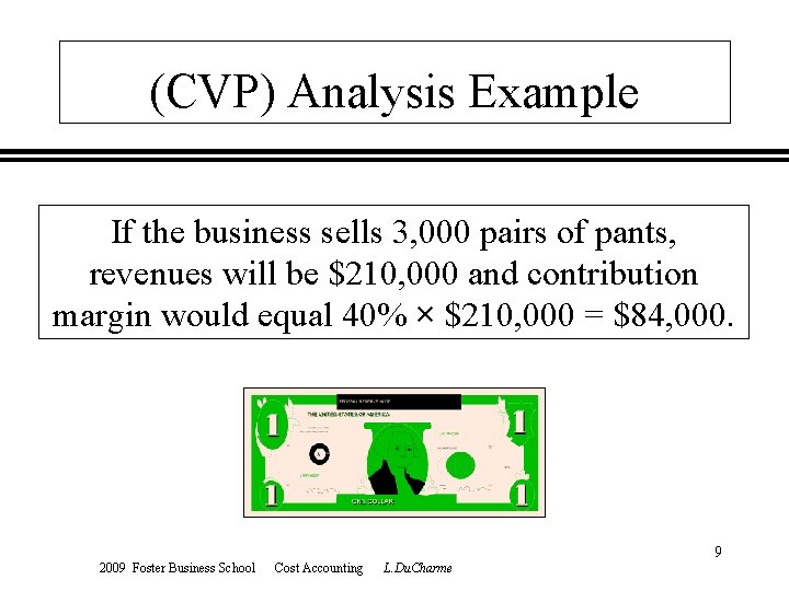 (CVP) Analysis Example If the business sells 3, 000 pairs of pants, revenues will