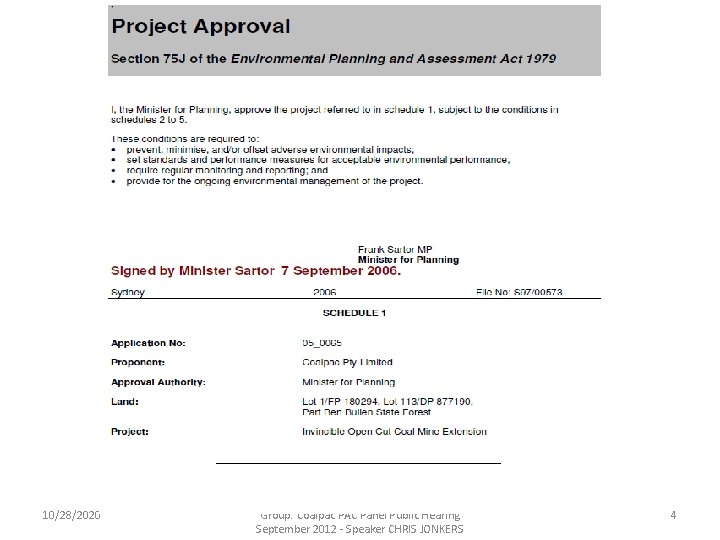 10/28/2020 Presentation by Lithgow Environment Group. Coalpac PAC Panel Public Hearing September 2012 -