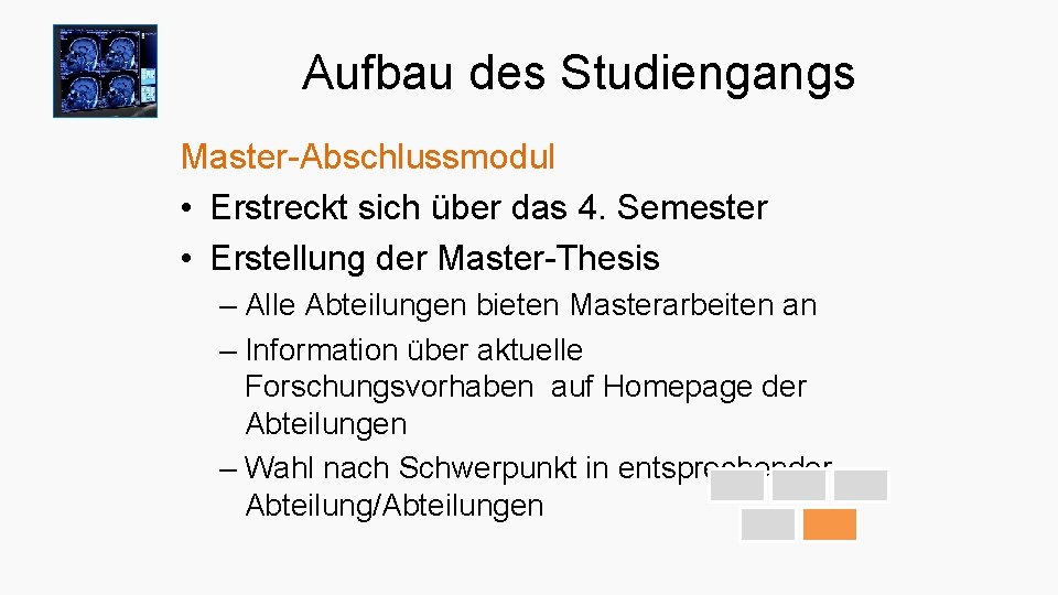 Aufbau des Studiengangs Master-Abschlussmodul • Erstreckt sich über das 4. Semester • Erstellung der