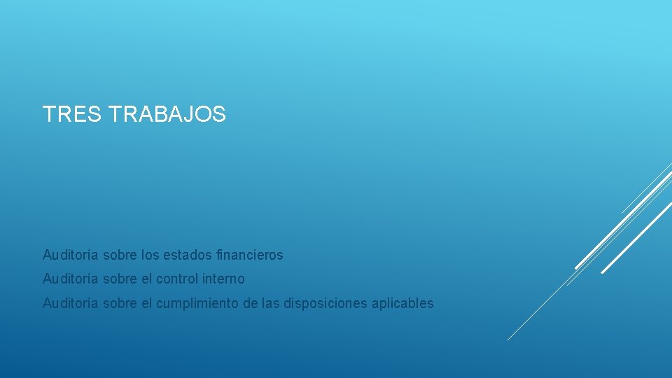 TRES TRABAJOS Auditoría sobre los estados financieros Auditoría sobre el control interno Auditoría sobre