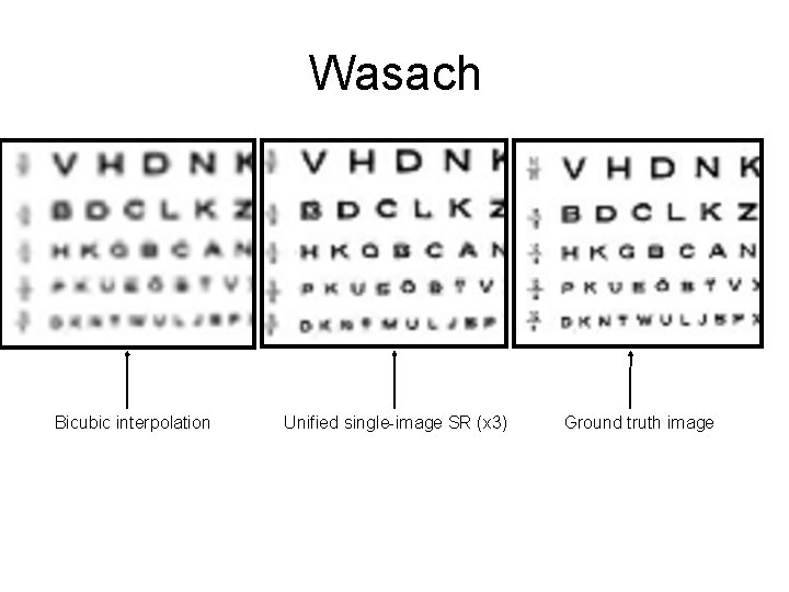 Wasach Bicubic interpolation Unified single-image SR (x 3) Ground truth image 