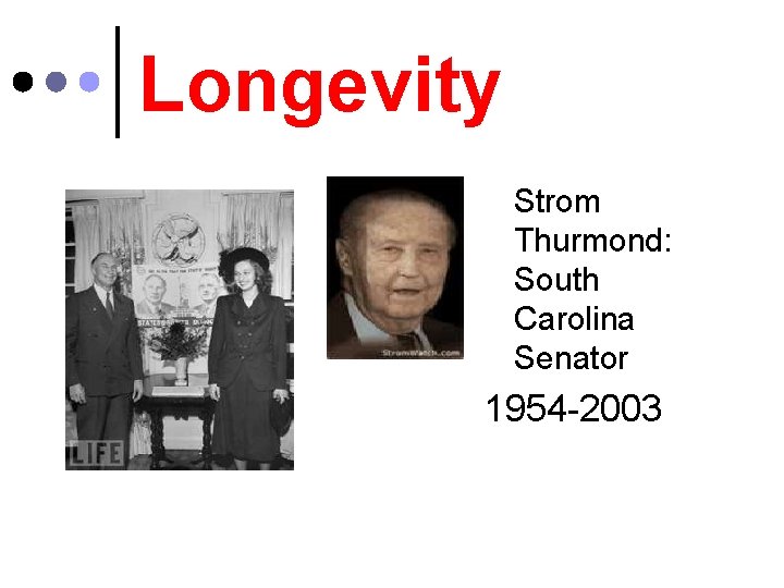 Longevity Strom Thurmond: South Carolina Senator 1954 -2003 