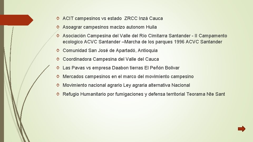  ACIT campesinos vs estado ZRCC Inzá Cauca Asoagrar campesinos macizo autonom Huila Asociación