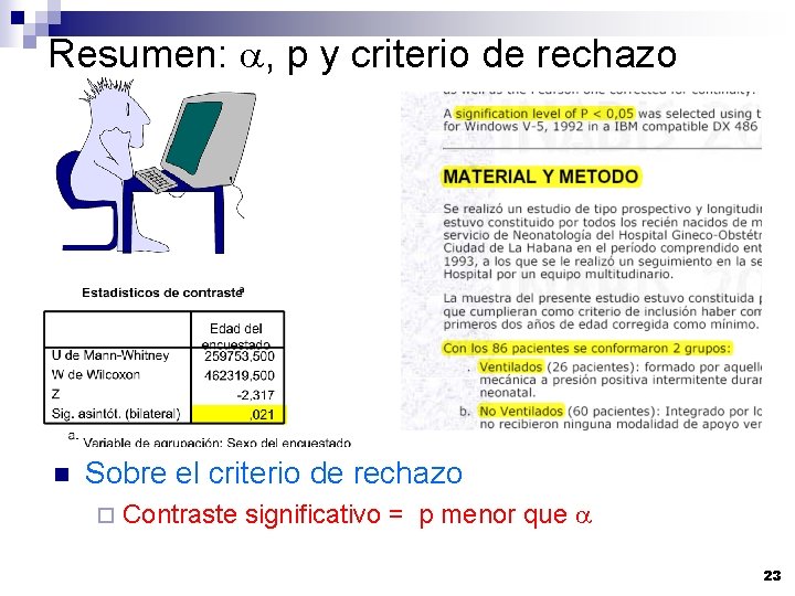 Resumen: a, p y criterio de rechazo n Sobre el criterio de rechazo ¨