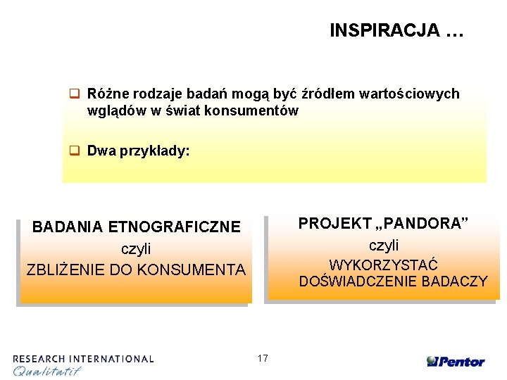 INSPIRACJA … q Różne rodzaje badań mogą być źródłem wartościowych wglądów w świat konsumentów