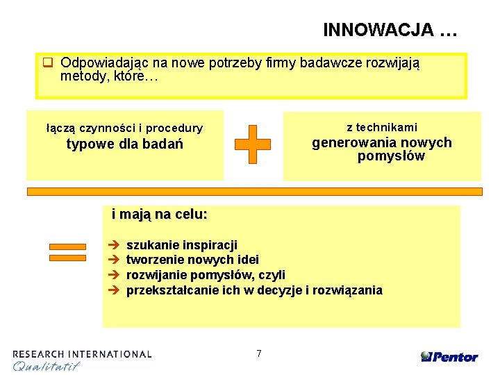 INNOWACJA … q Odpowiadając na nowe potrzeby firmy badawcze rozwijają metody, które… łączą czynności