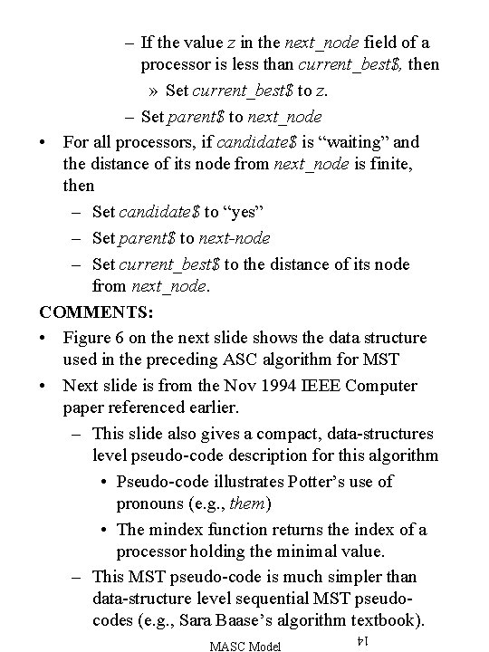 – If the value z in the next_node field of a processor is less