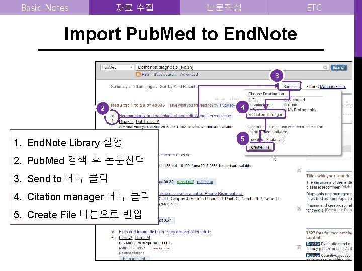 Basic Notes 자료 수집 ETC 논문작성 Import Pub. Med to End. Note 3 2
