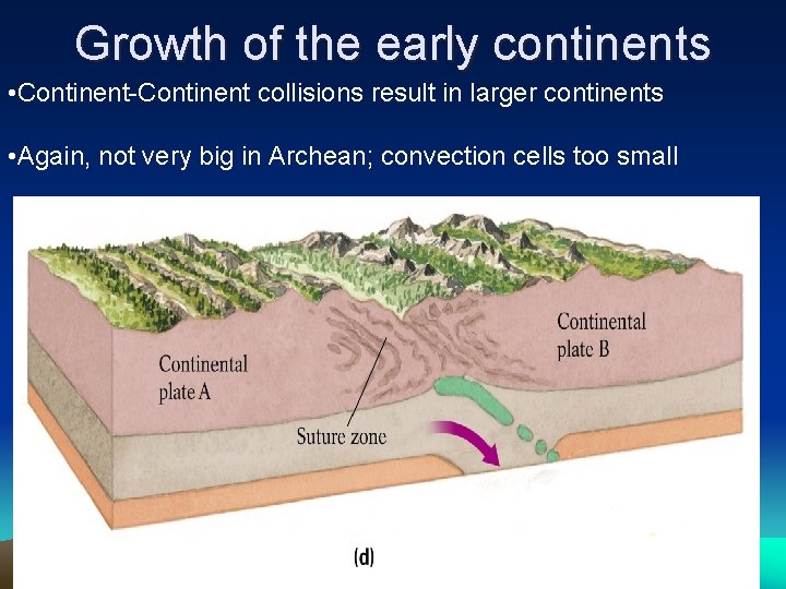 Growth of the early continents • Continent-Continent collisions result in larger continents • Again,