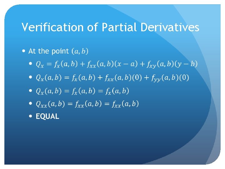 Verification of Partial Derivatives 