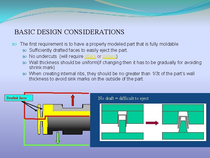 BASIC DESIGN CONSIDERATIONS The first requirement is to have a properly modeled part that