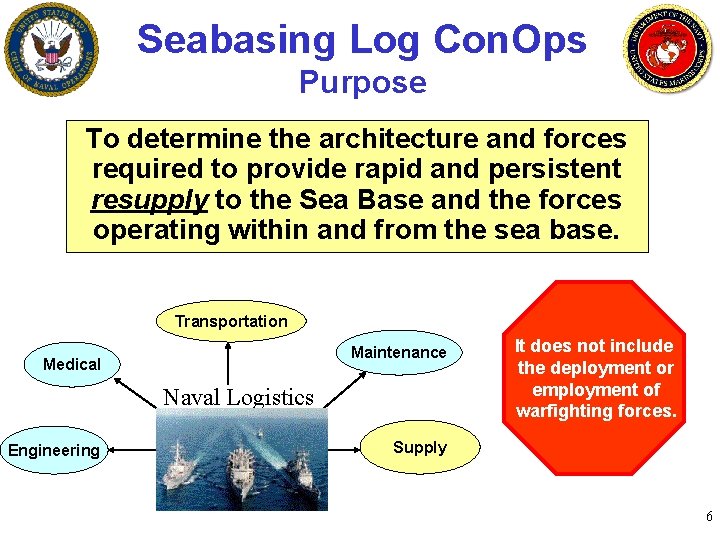 Seabasing Log Con. Ops Purpose To determine the architecture and forces required to provide