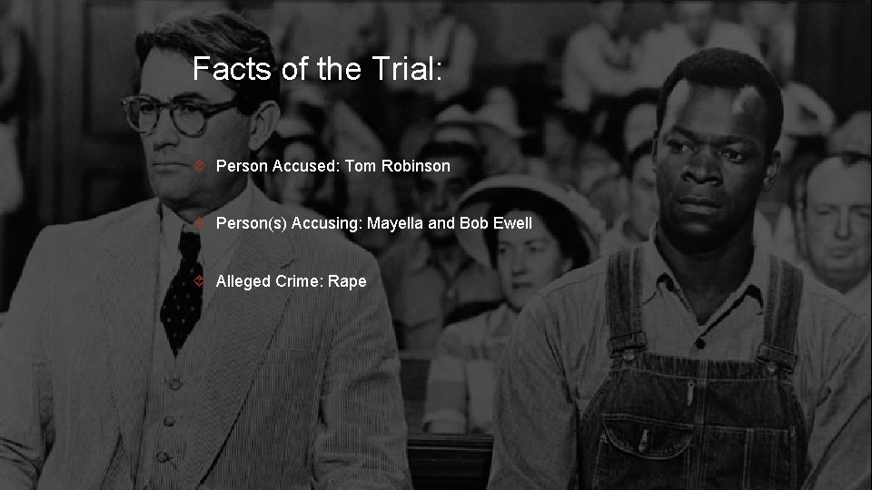 Facts of the Trial: Person Accused: Tom Robinson Person(s) Accusing: Mayella and Bob Ewell