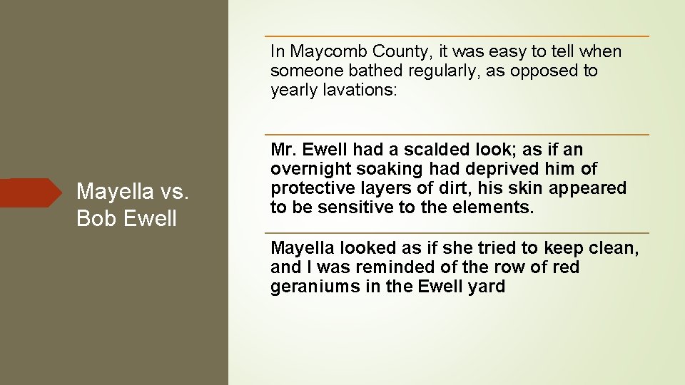 In Maycomb County, it was easy to tell when someone bathed regularly, as opposed