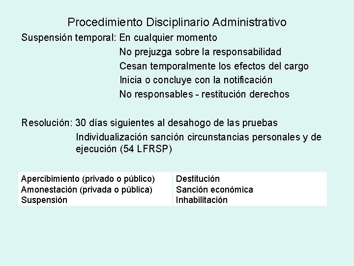 Procedimiento Disciplinario Administrativo Suspensión temporal: En cualquier momento No prejuzga sobre la responsabilidad Cesan