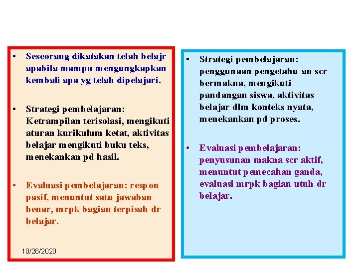  • Seseorang dikatakan telah belajr apabila mampu mengungkapkan kembali apa yg telah dipelajari.