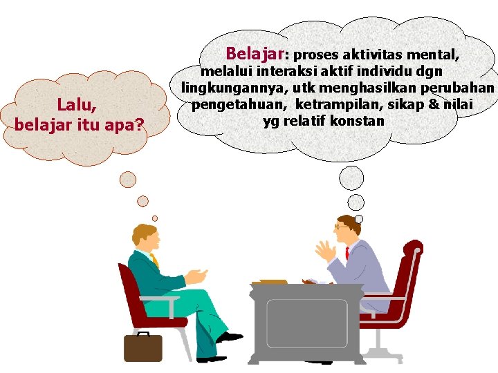 Belajar: proses aktivitas mental, Lalu, belajar itu apa? melalui interaksi aktif individu dgn lingkungannya,