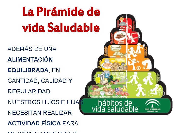 La Pirámide de vida Saludable ADEMÁS DE UNA ALIMENTACIÓN EQUILIBRADA, EN CANTIDAD, CALIDAD Y