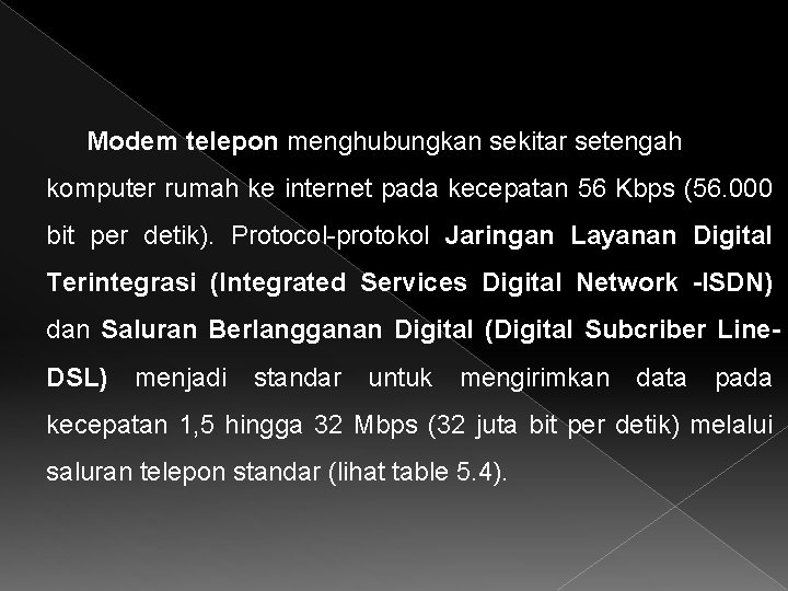 Modem telepon menghubungkan sekitar setengah komputer rumah ke internet pada kecepatan 56 Kbps (56.