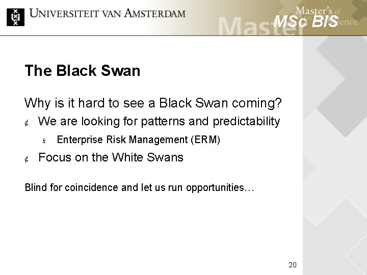 MSc BIS The Black Swan Why is it hard to see a Black Swan