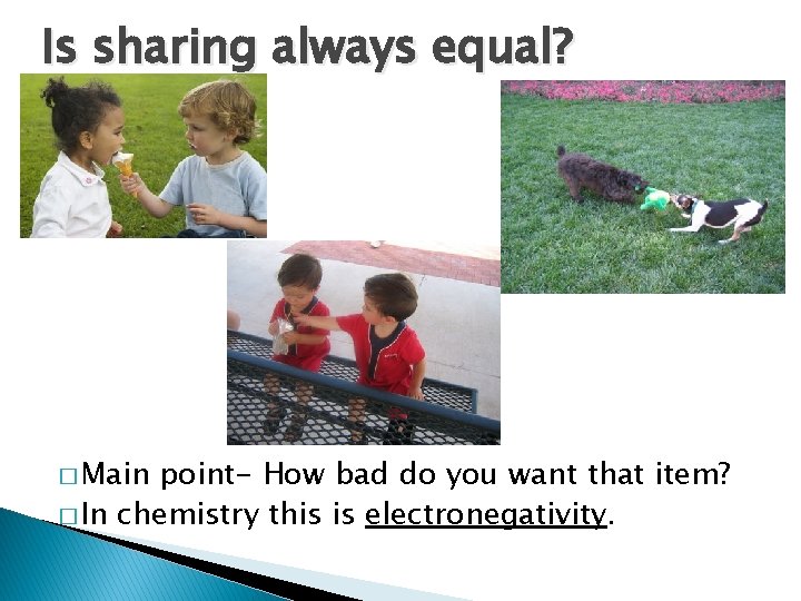 Is sharing always equal? � Main point- How bad do you want that item?