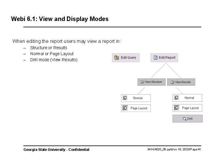 Webi 6. 1: View and Display Modes When editing the report users may view