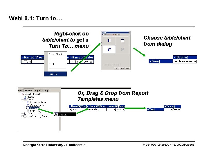 Webi 6. 1: Turn to… Right-click on table/chart to get a Turn To… menu