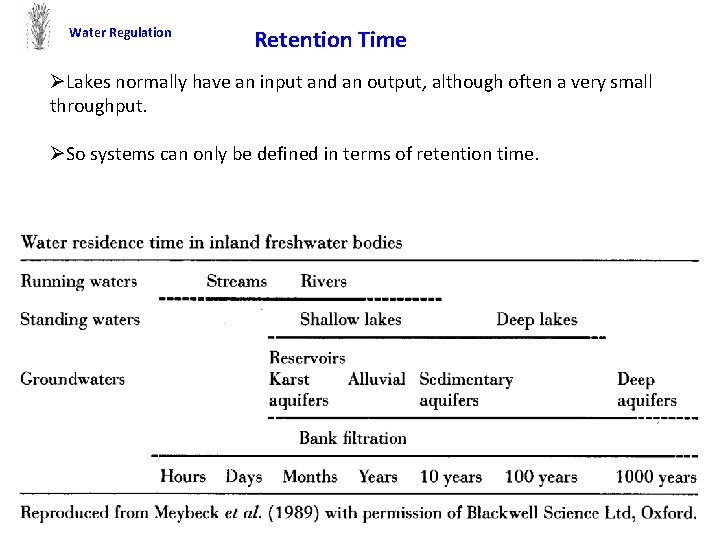 Water Regulation Retention Time ØLakes normally have an input and an output, although often