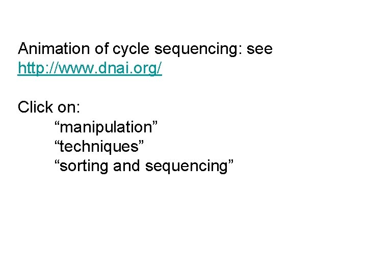 Animation of cycle sequencing: see http: //www. dnai. org/ Click on: “manipulation” “techniques” “sorting