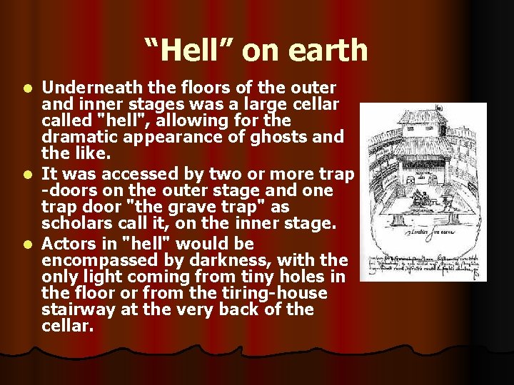 “Hell” on earth Underneath the floors of the outer and inner stages was a