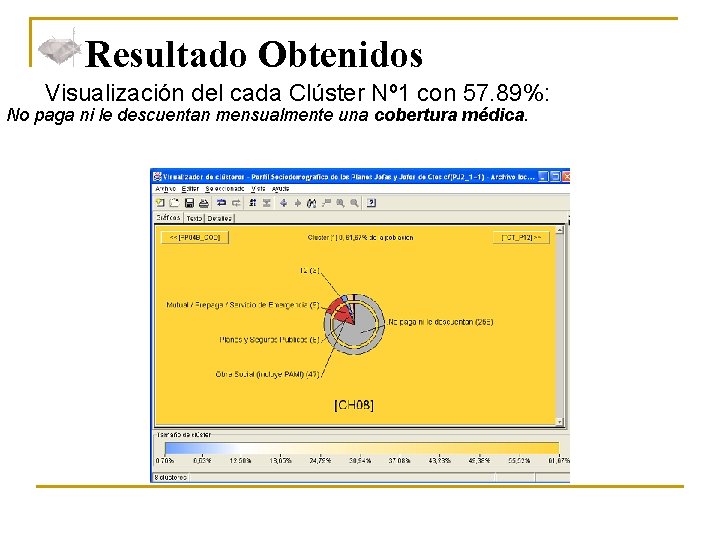 Resultado Obtenidos Visualización del cada Clúster Nº 1 con 57. 89%: No paga ni