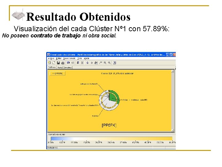 Resultado Obtenidos Visualización del cada Clúster Nº 1 con 57. 89%: No poseen contrato