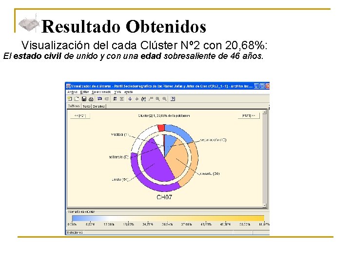 Resultado Obtenidos Visualización del cada Clúster Nº 2 con 20, 68%: El estado civil