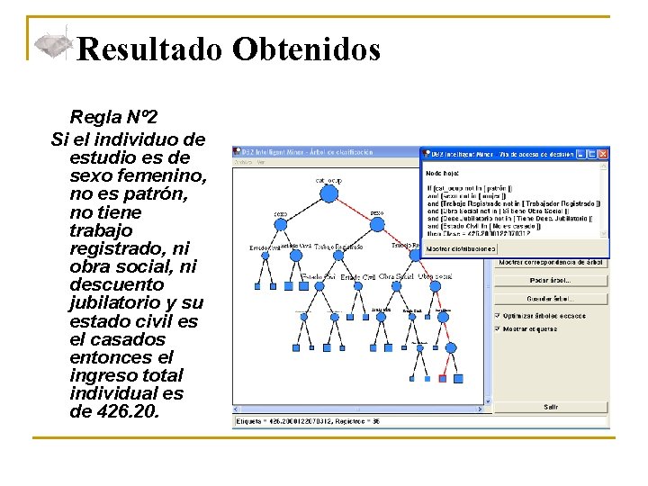 Resultado Obtenidos Regla Nº 2 Si el individuo de estudio es de sexo femenino,