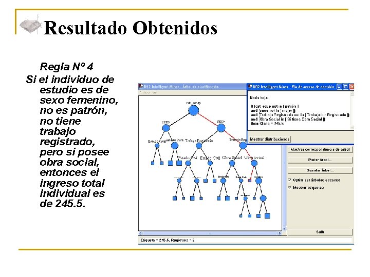 Resultado Obtenidos Regla Nº 4 Si el individuo de estudio es de sexo femenino,