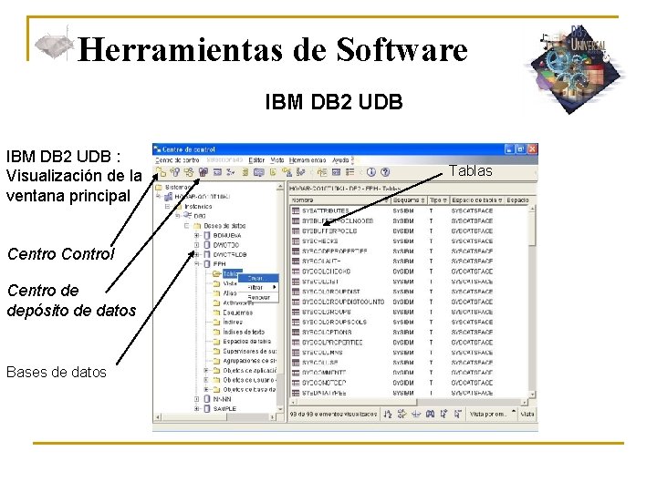 Herramientas de Software IBM DB 2 UDB : Visualización de la ventana principal Centro