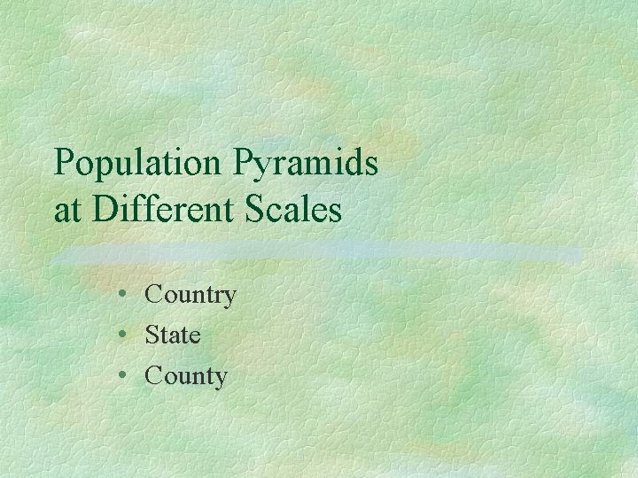 Population Pyramids at Different Scales • Country • State • County Population Pyramids at Different Scales • Country • State • County