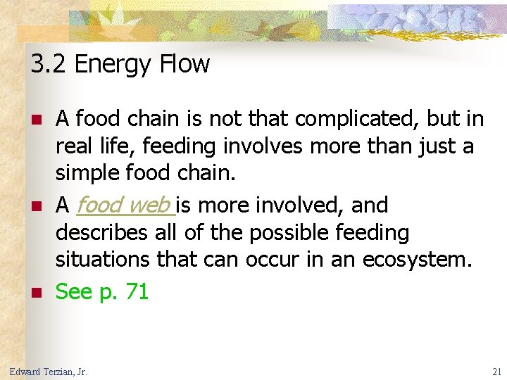 3. 2 Energy Flow n n n A food chain is not that complicated,