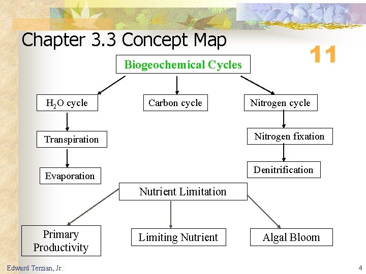 Chapter 3. 3 Concept Map Biogeochemical Cycles H 2 O cycle Carbon cycle 11