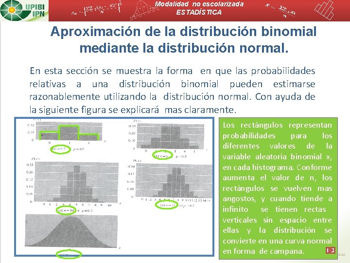 Modalidad no escolarizada ESTADÍSTICA Aproximación de la distribución binomial mediante la distribución normal. En
