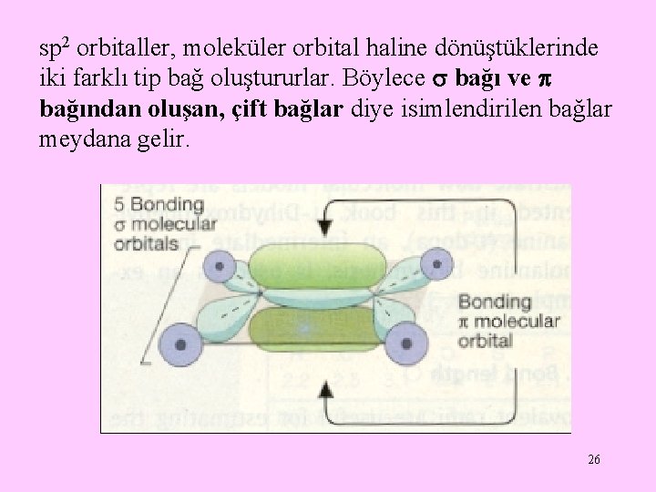 sp 2 orbitaller, moleküler orbital haline dönüştüklerinde iki farklı tip bağ oluştururlar. Böylece bağı